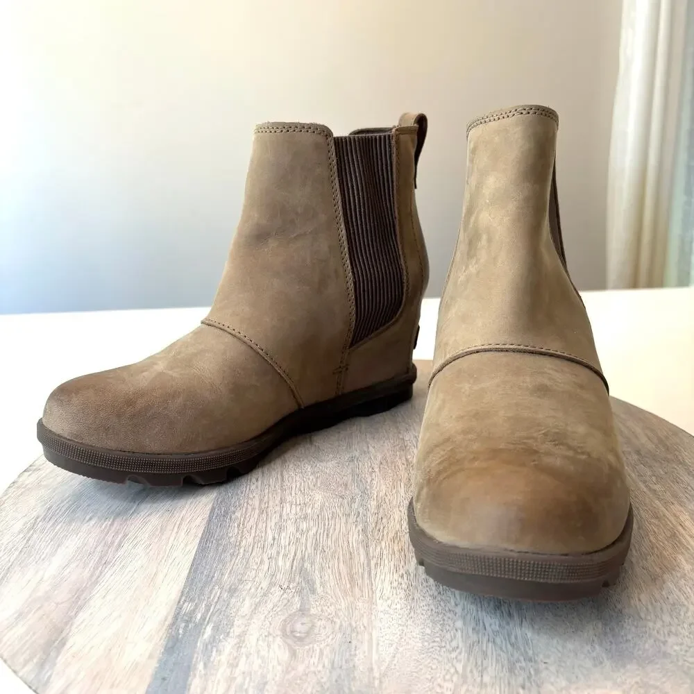 Sorel Emelie Chelsea Waterproof Leather Boots Women's US 9.5 Taupe Ankle Boot
